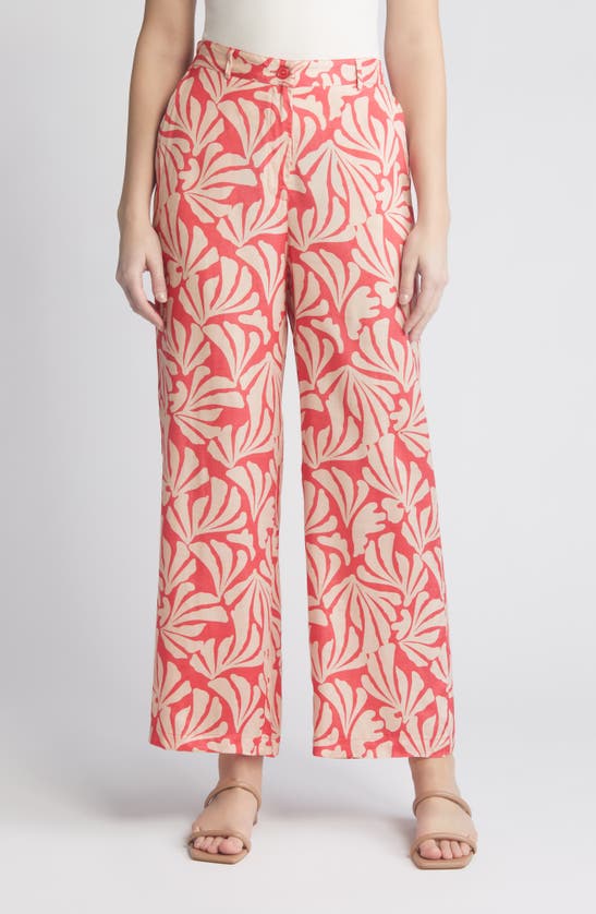 Shop Masai Copenhagen Perinua Floral Print Wide Leg Trousers In Hibiscus