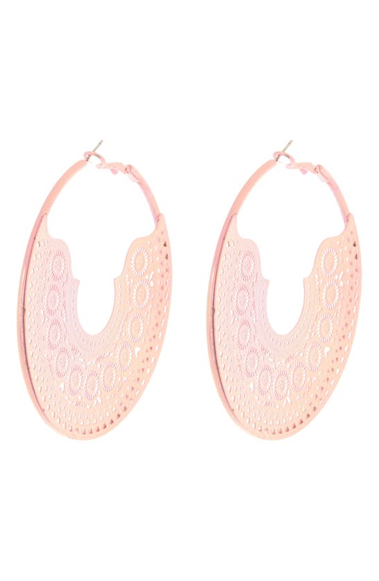 Natasha Medallion Cutout Hoop Earrings In Pink