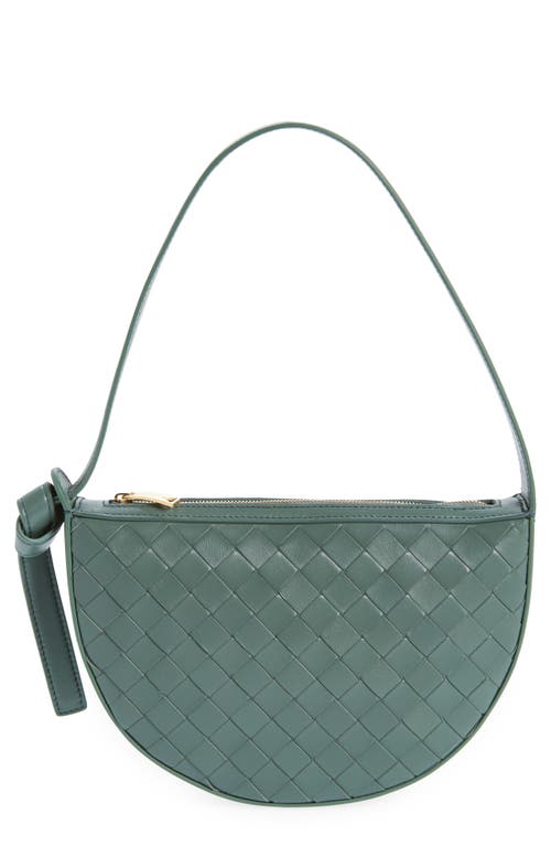 Shop Bottega Veneta Mini Knot Intrecciato Shoulder Bag In Aloe/gold