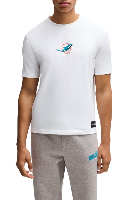 Shop Hugo Boss Boss X Nfl Stretch Cotton Graphic T-shirt In Miami Dolphins - White