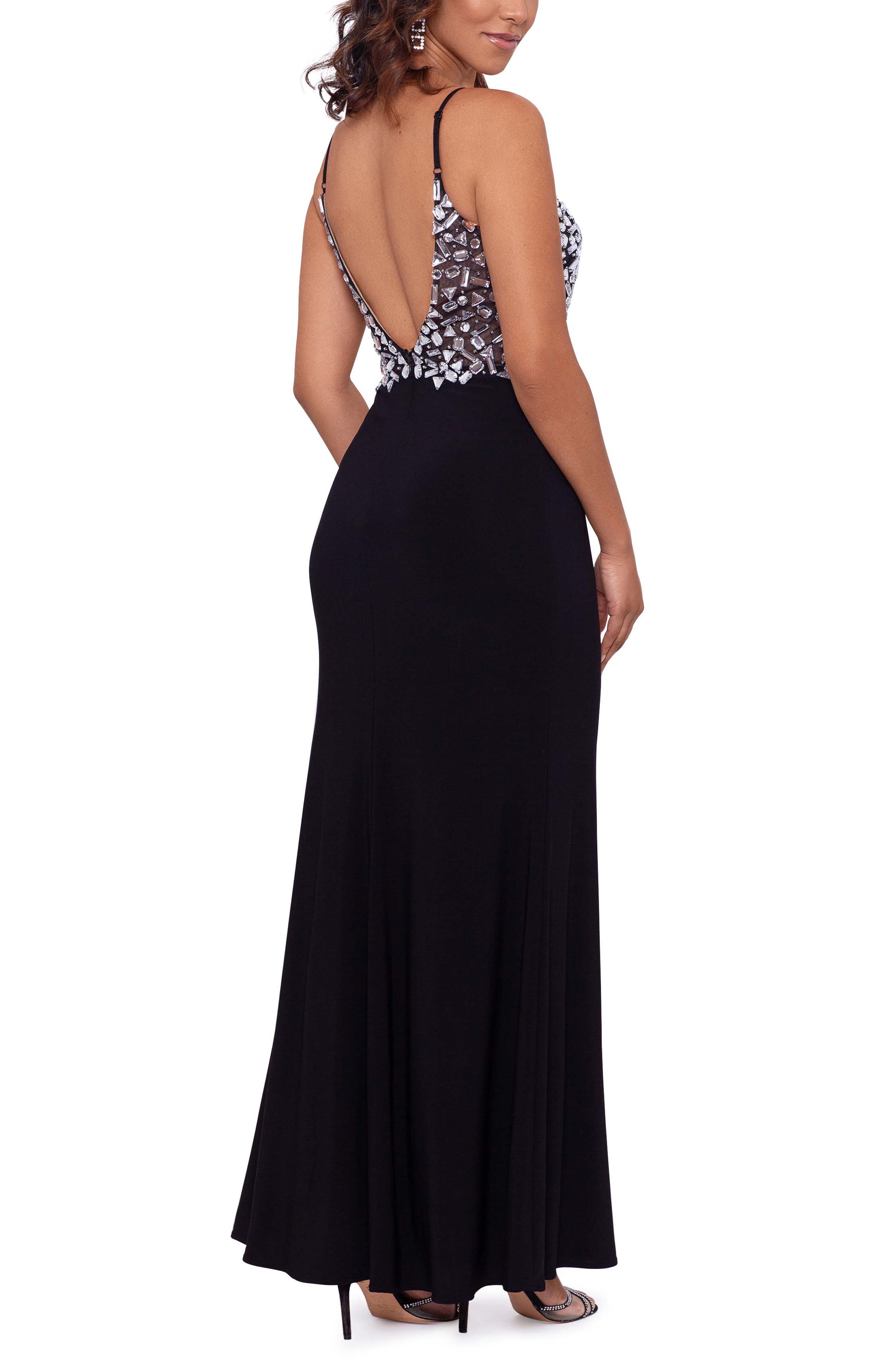 xscape embellished mesh gown