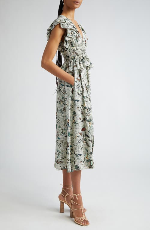 ULLA JOHNSON ULLA JOHNSON BRIELLE FLUTTER SLEEVE SILK MIDI DRESS