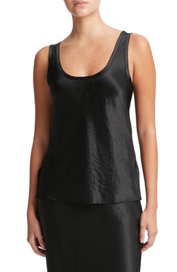 Vince Raw Edge Satin Tank In Black