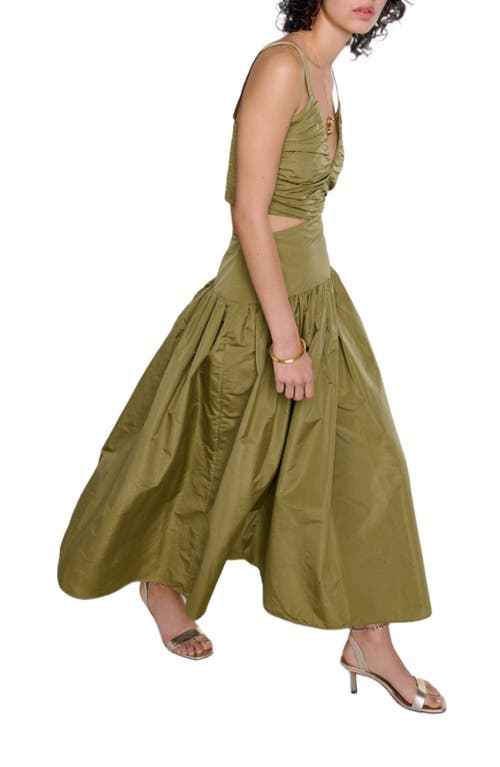 Shop Maje Cutaway Taffeta Dress In Khaki