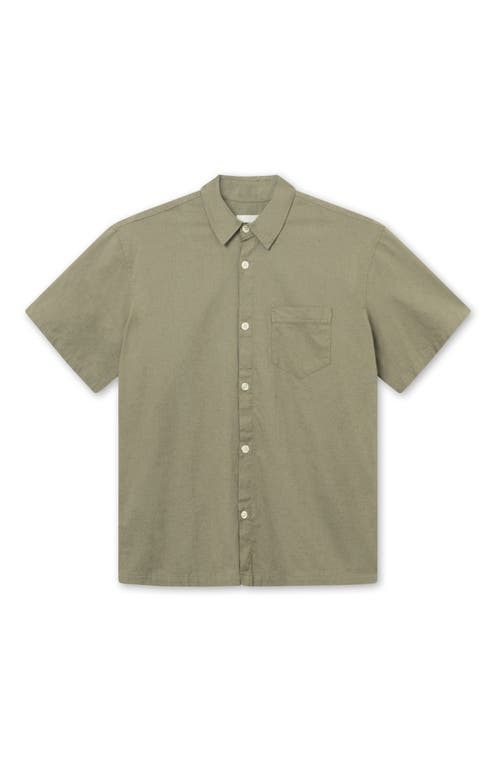 Serene Cotton & Linen Short Sleeve Button-Up Shirt in Dusty Olive