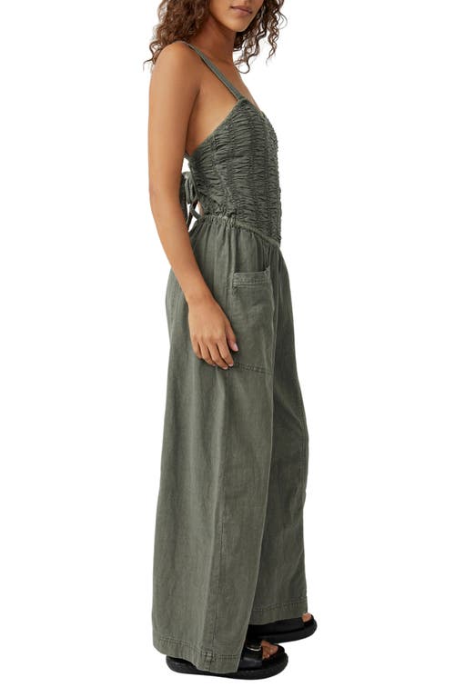 Free People Forever Always Cotton Wide Leg Jumpsuit In Dried Basil