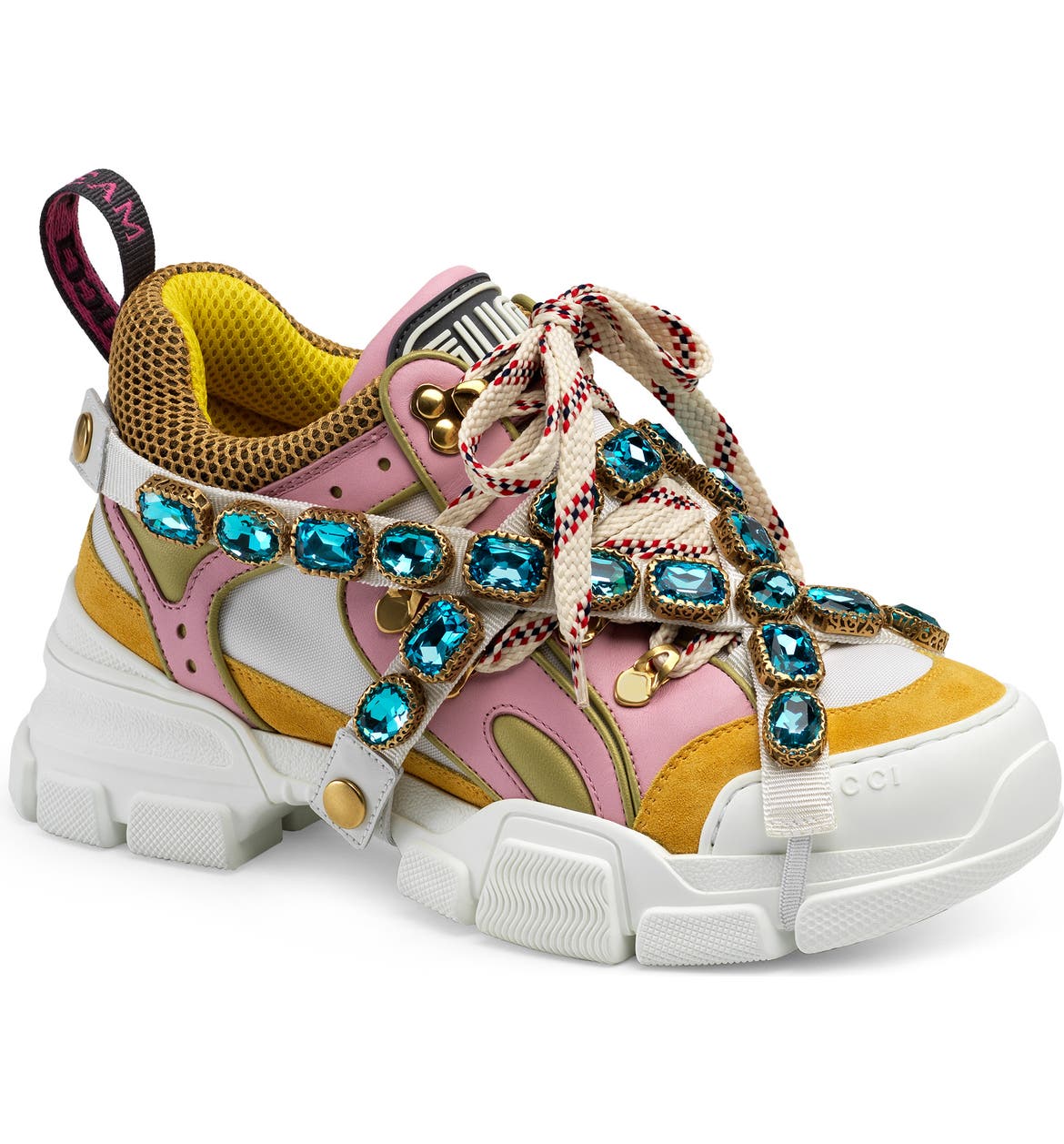 GUCCI Flashtrek Jewel Embellished Sneaker, Main, color, PINK/ YELLOW/ BLUE