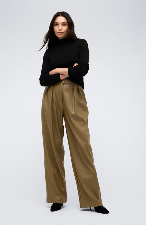 Kenneth Cole High Rise Pleated Faux Leather Pants In Wheatgrass