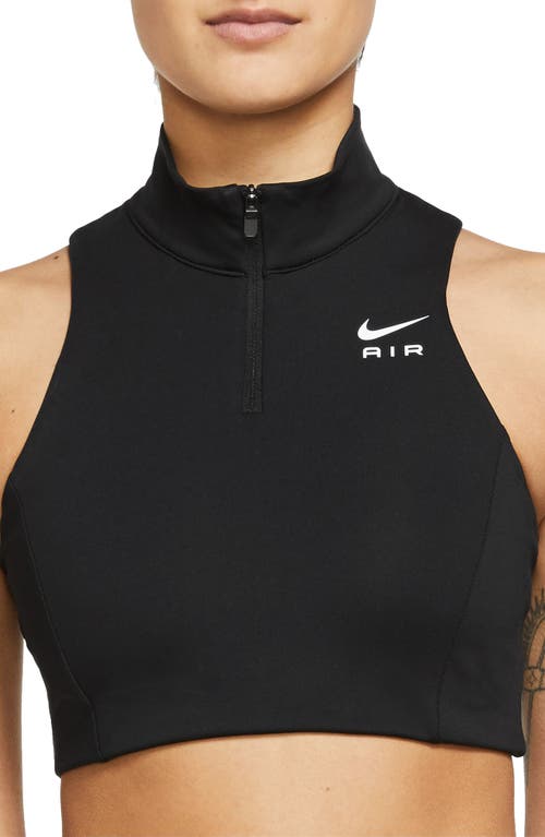 Nike Air Dri-FIT Swoosh Mock Zip Sports Bra in Black/Black/White
