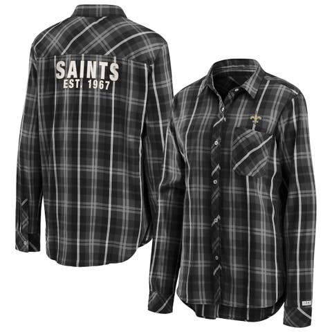 Women's WEAR by Erin Andrews Cream/Gray Seattle Seahawks Plaid Flannel  Tri-Blend Long Sleeve Button