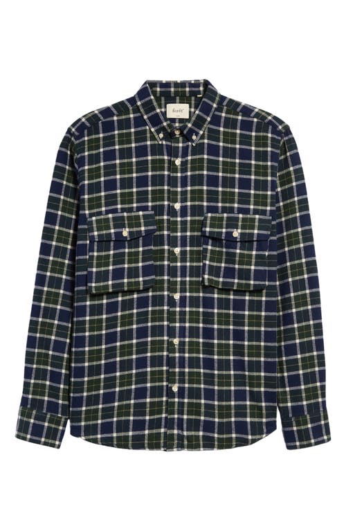 FORET Alaska Plaid Organic Cotton Flannel Button-Down Shirt in Navy Check