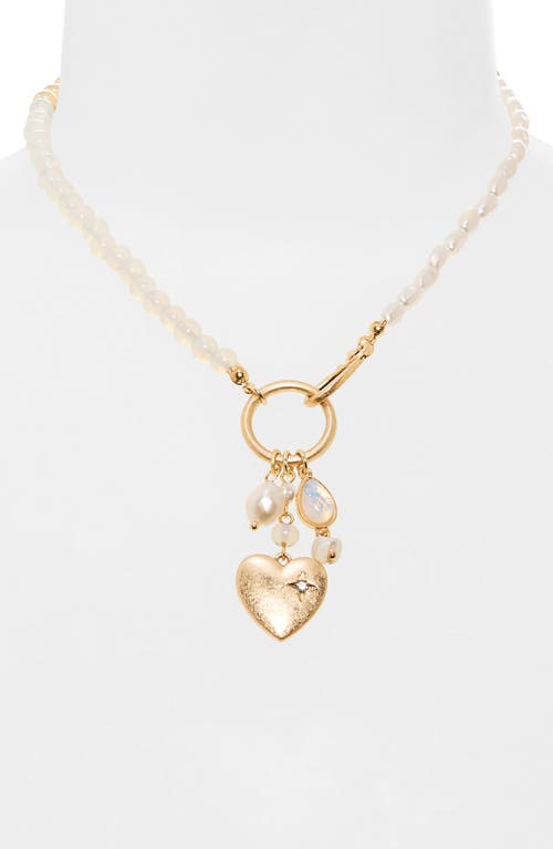Shop Stephan & Co. Imitation Pearl Crystal Heart Pendant Necklace In Gold