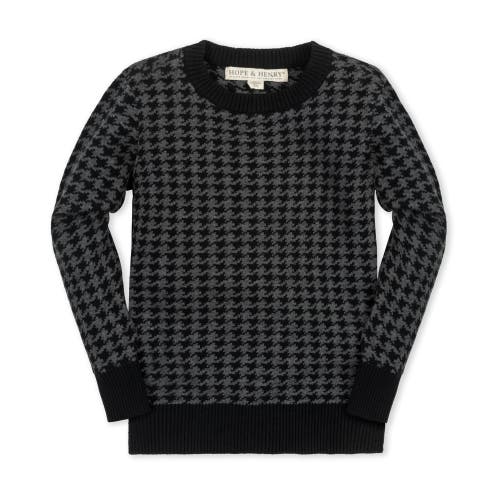 Shop Hope & Henry Boys' Organic Intarsia Crew Neck Sweater, Kids In Black And Charcoal Houndstooth