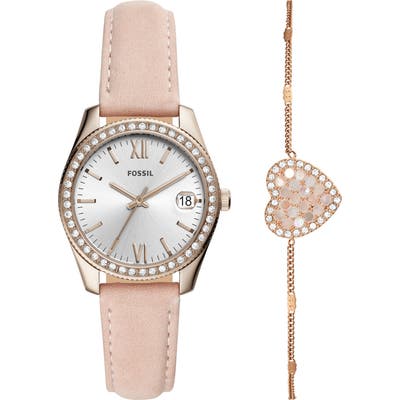 Fossil Scarlette Mini Leather Strap Watch & Bracelet Set, 32Mm