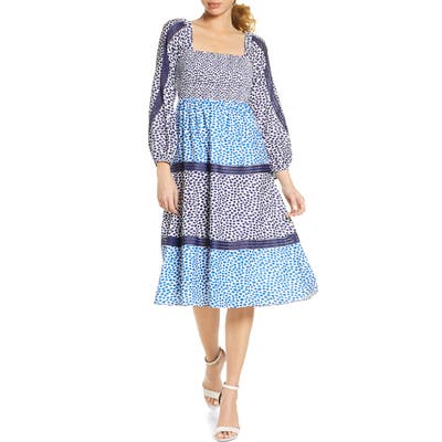 Foxiedox Tessie Mixed Mosaic Long Sleeve Midi Dress, Blue