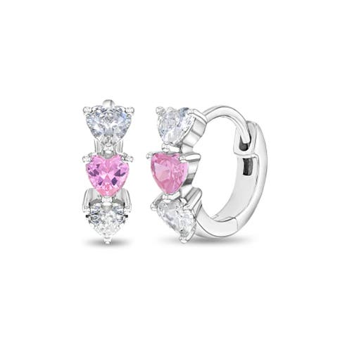 In Season Jewelry Cascading Cubic Zirconia Heart Hoop In Pink