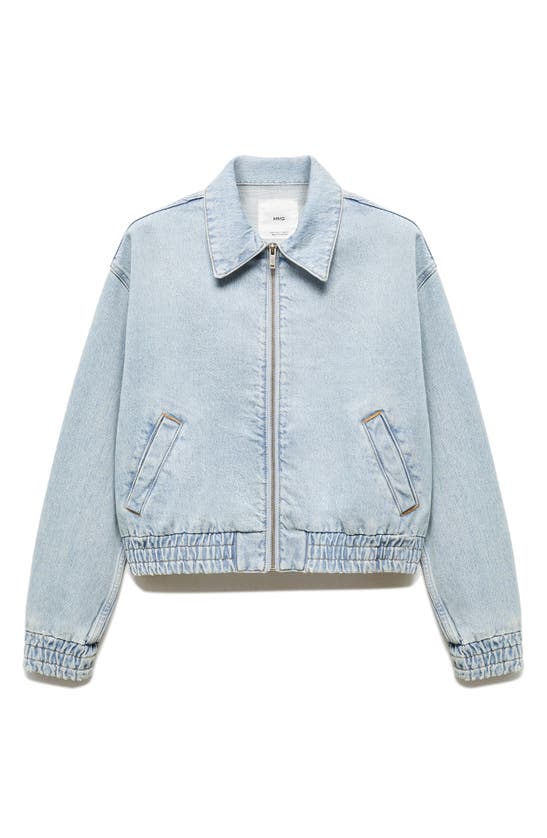 Mango Denim Bomber Jacket In Light Blue