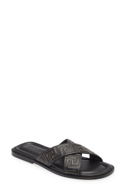 Versace La Greca Leather Slide Sandal In Black