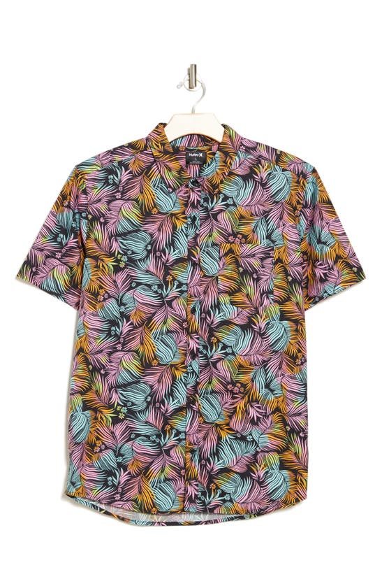 Hurley Tropical Print Cotton Button-up Shirt In Black Multi Color