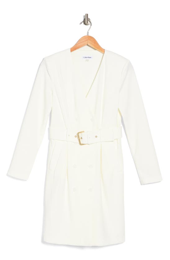 Calvin Klein Double Breasted Belted Blazer Dress In Cream ModeSens