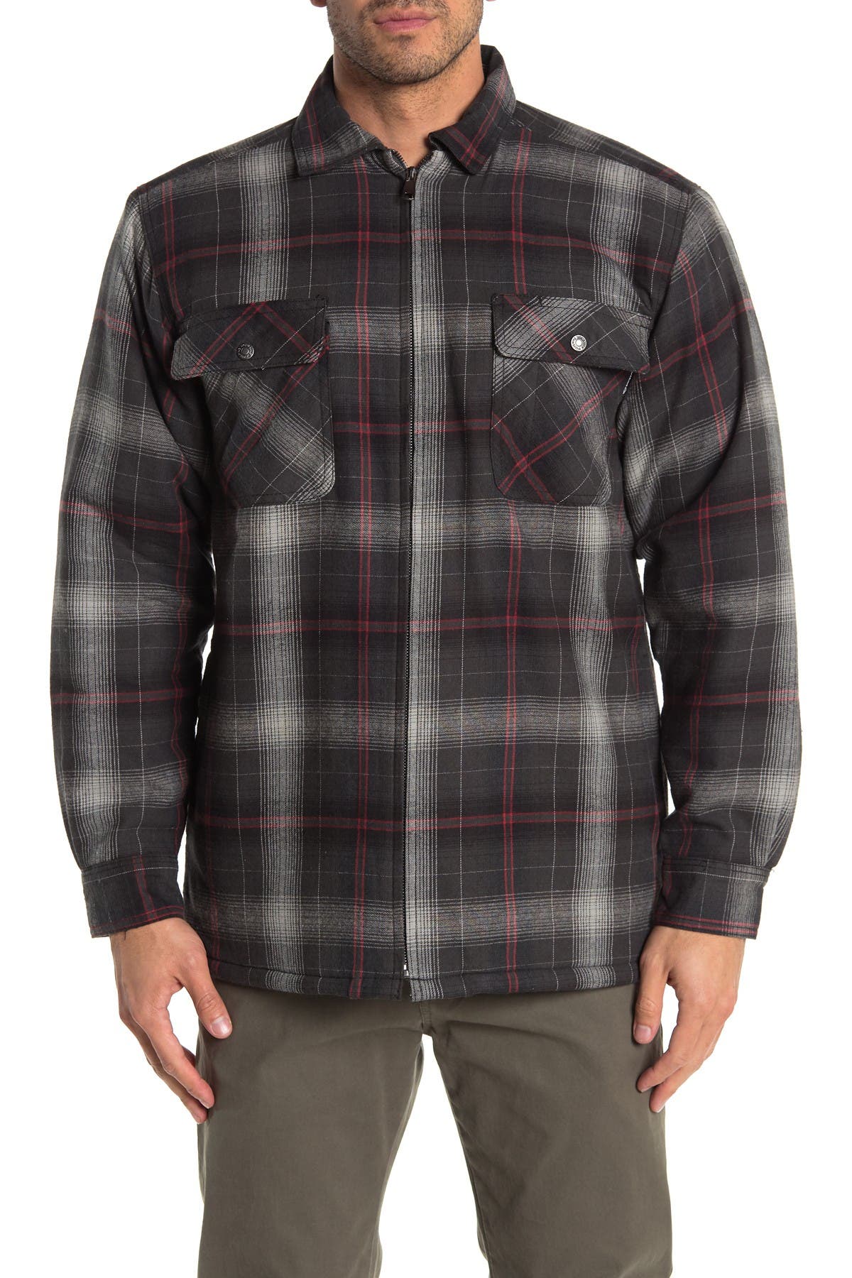 Wolverine | Marshall Plaid Flannel Zip Faux Shearling Lined Shirt ...