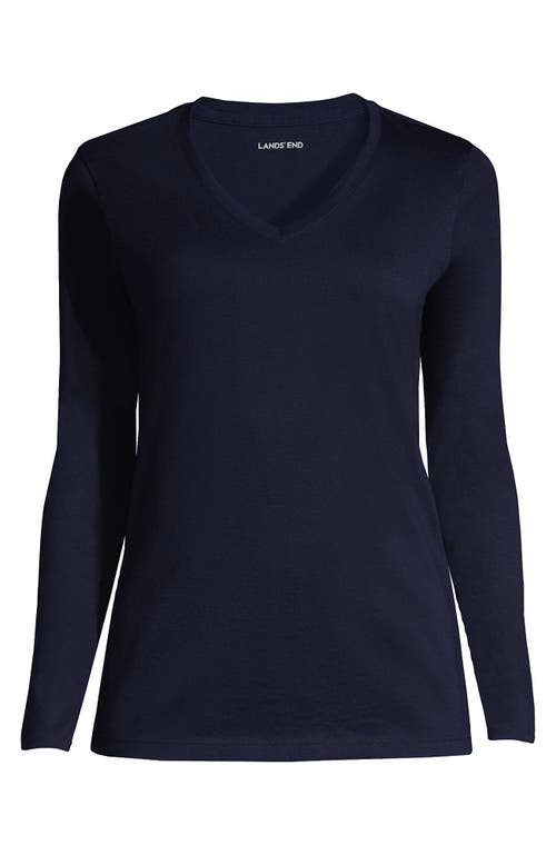 Lands' End Plus Size Relaxed Supima Cotton Long Sleeve V-neck T-shirt In Radiant Navy