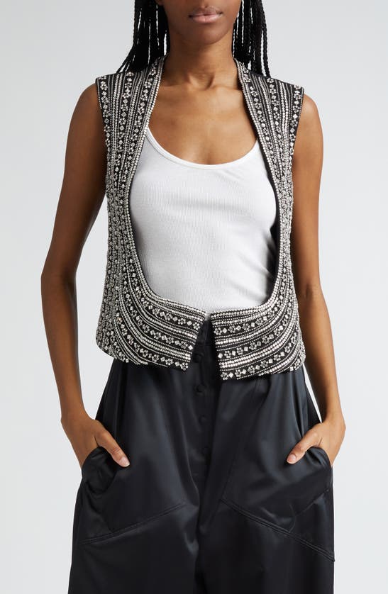 Stella Mccartney Crystal Embellished Wool Tuxedo Waistcoat In Black