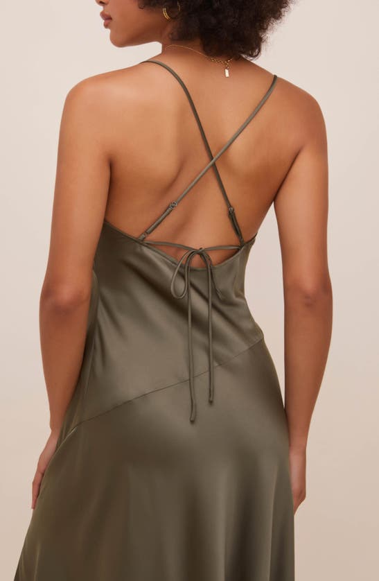 Astr Gaia Cowl Neck Satin Dress In Sage