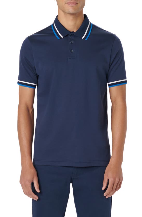 Bugatchi Tipped Short Sleeve Cotton Polo In Navy