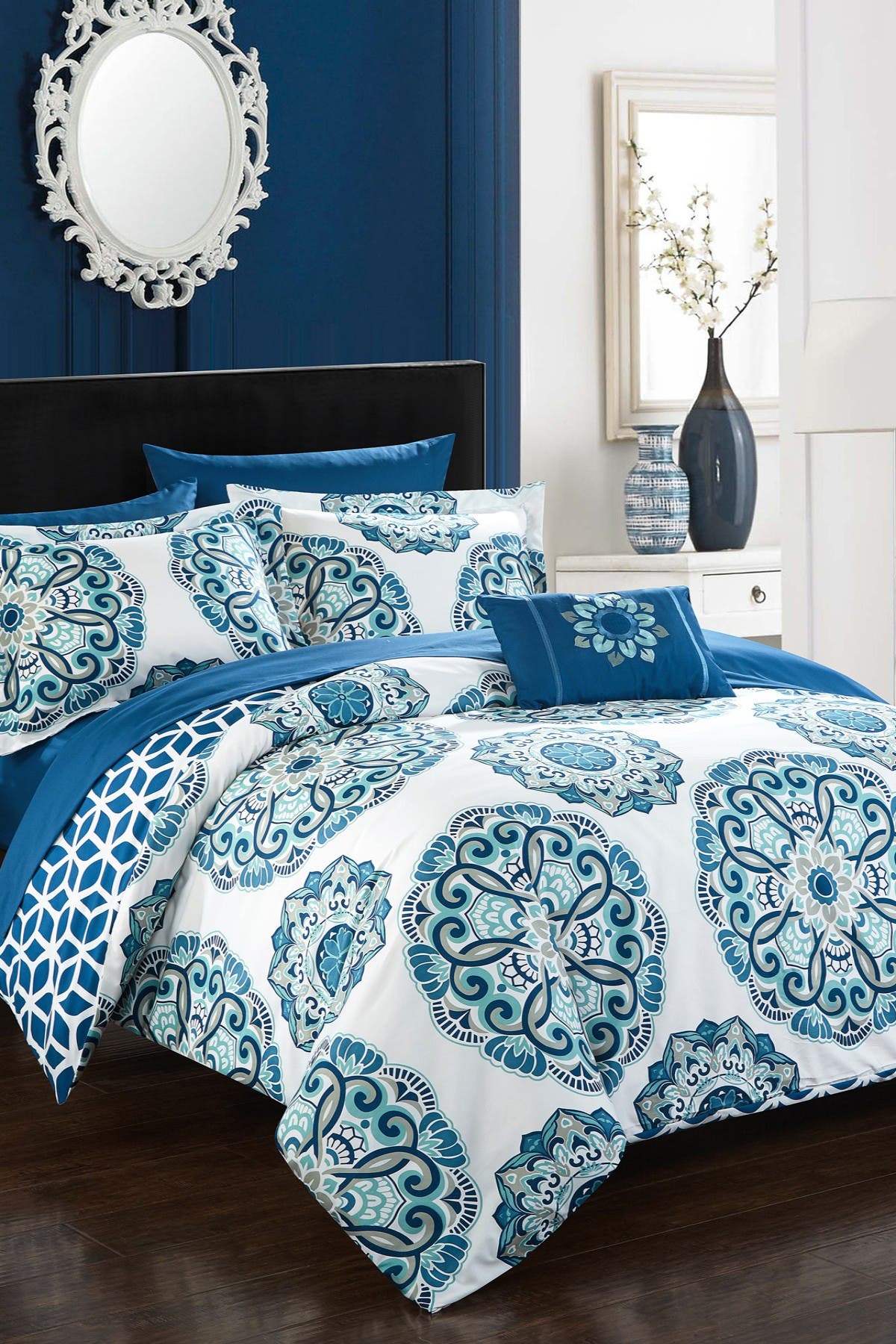 Chic Home Bedding Blue Barella Microfiber Medallion Reversible