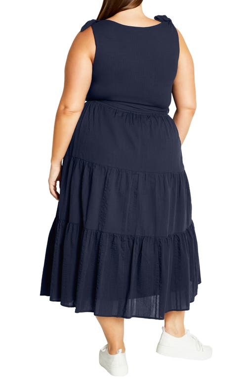 Shop City Chic Hallie Mixed Media Tiered Midi Dress In Navy