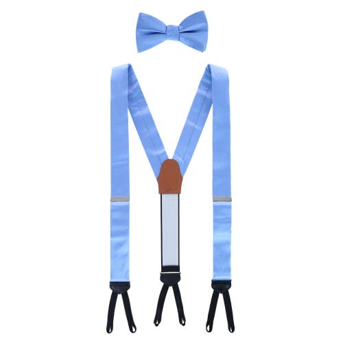 Trafalgar Sutton Solid Color Silk Brace And Bow Tie Combo In Light Blue