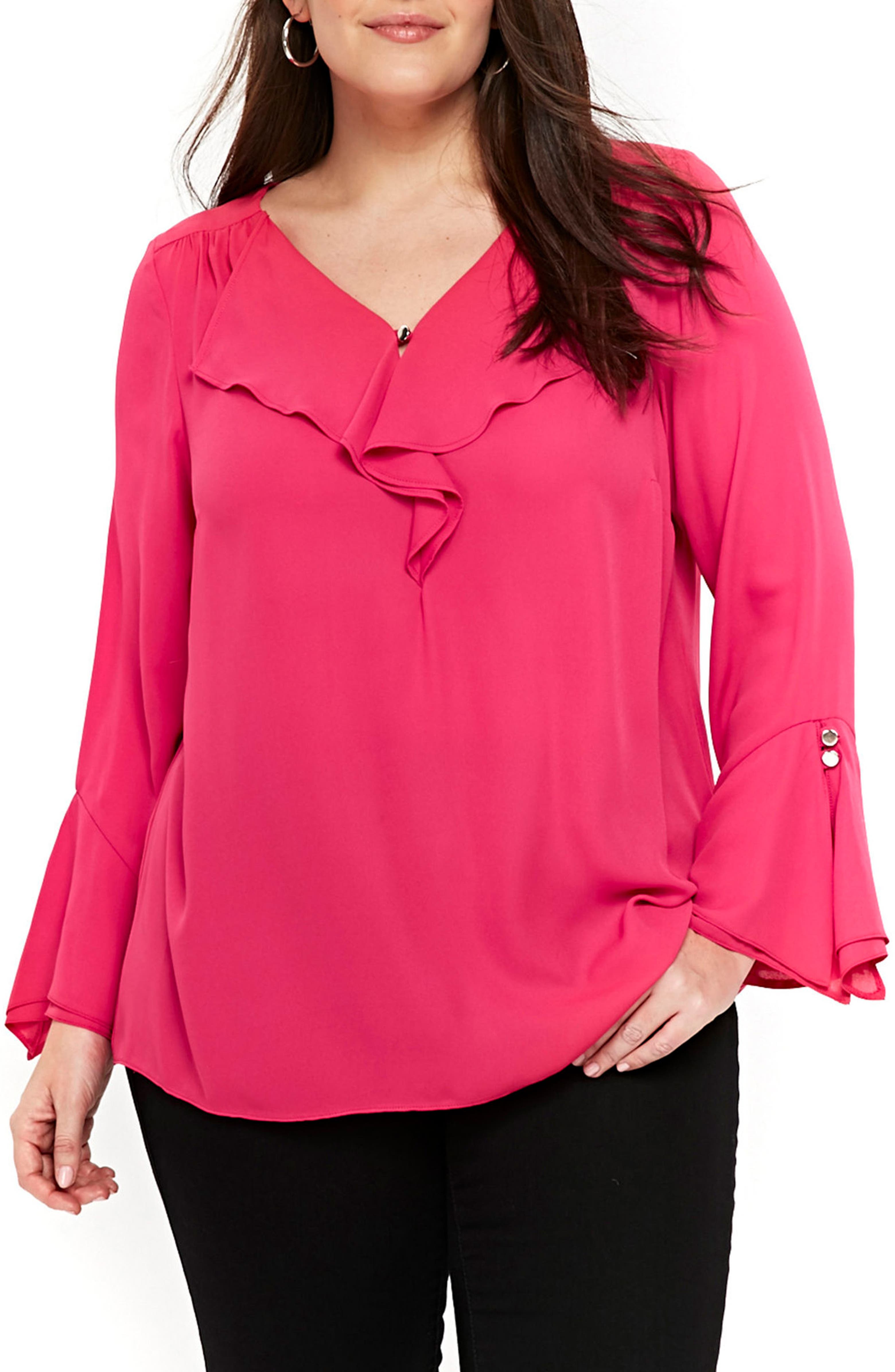 Evans Ruffle Neck Bell Sleeve Top (Plus Size) | Nordstrom