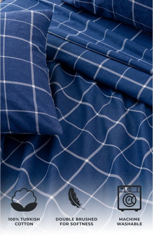 Shop Woven & Weft Turkish Cotton Windowpane Printed Flannel Sheet Set In Windowpane - Navy/white
