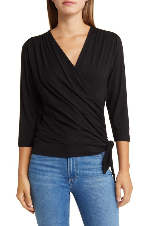 Faux Tie Wrap Top in Black