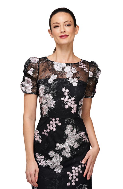 Shop Js Collections Hope Floral Embroidered Cocktail Dress In Black/blush