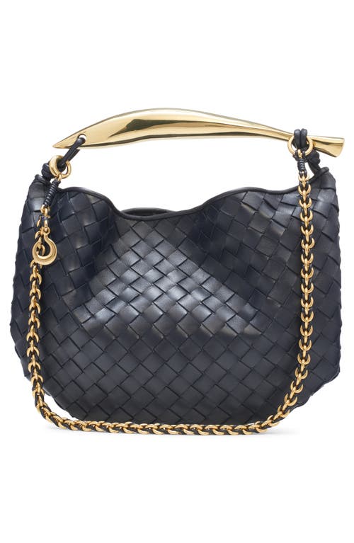 Shop Bottega Veneta Small Sardine Intrecciato Leather Top Handle Bag In Space/brass