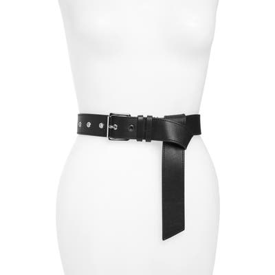 Allsaints Flip Tie Leather Belt, Black/ Shiny Nickel