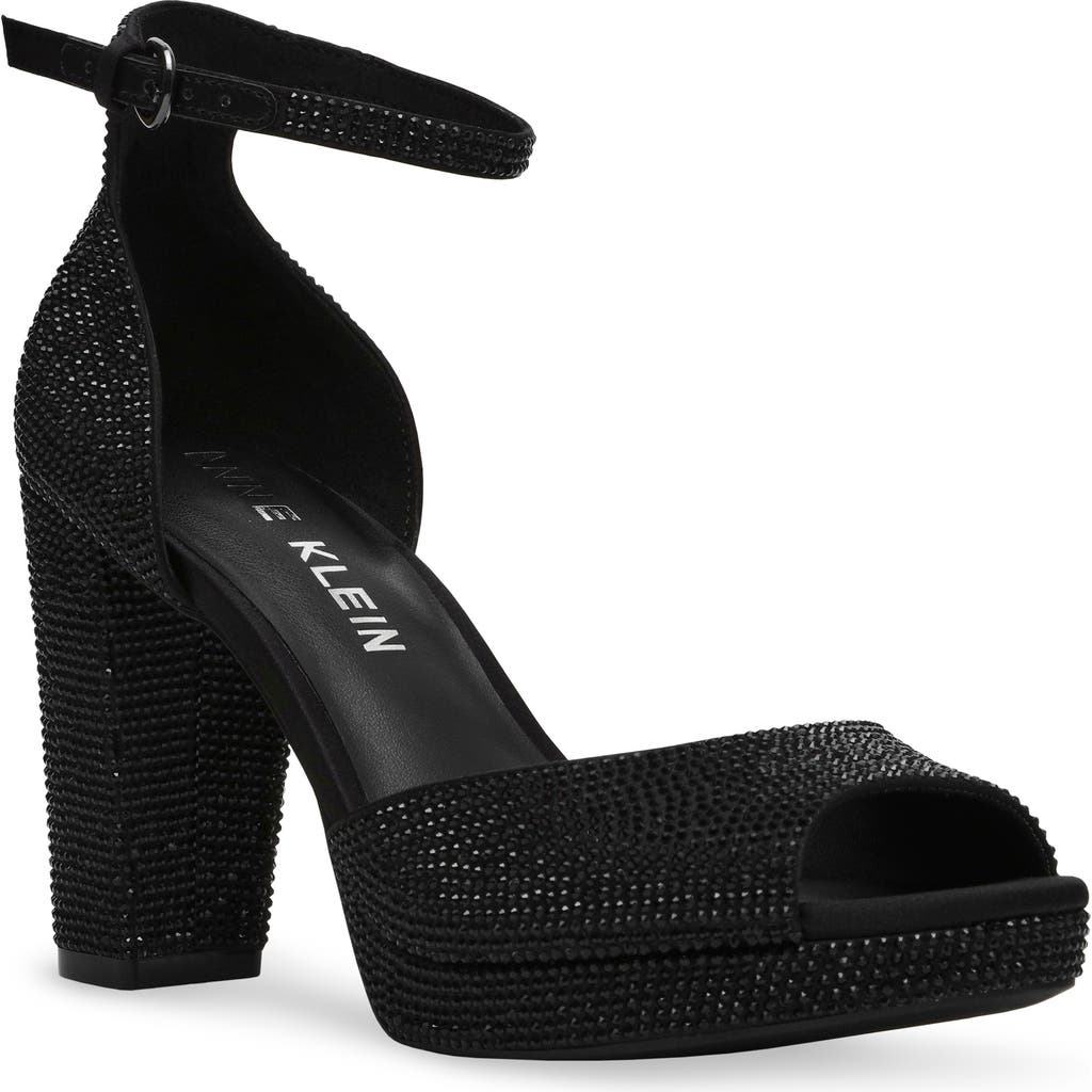 Anne Klein Vista Ankle Strap Platform Sandal In Black Crystal
