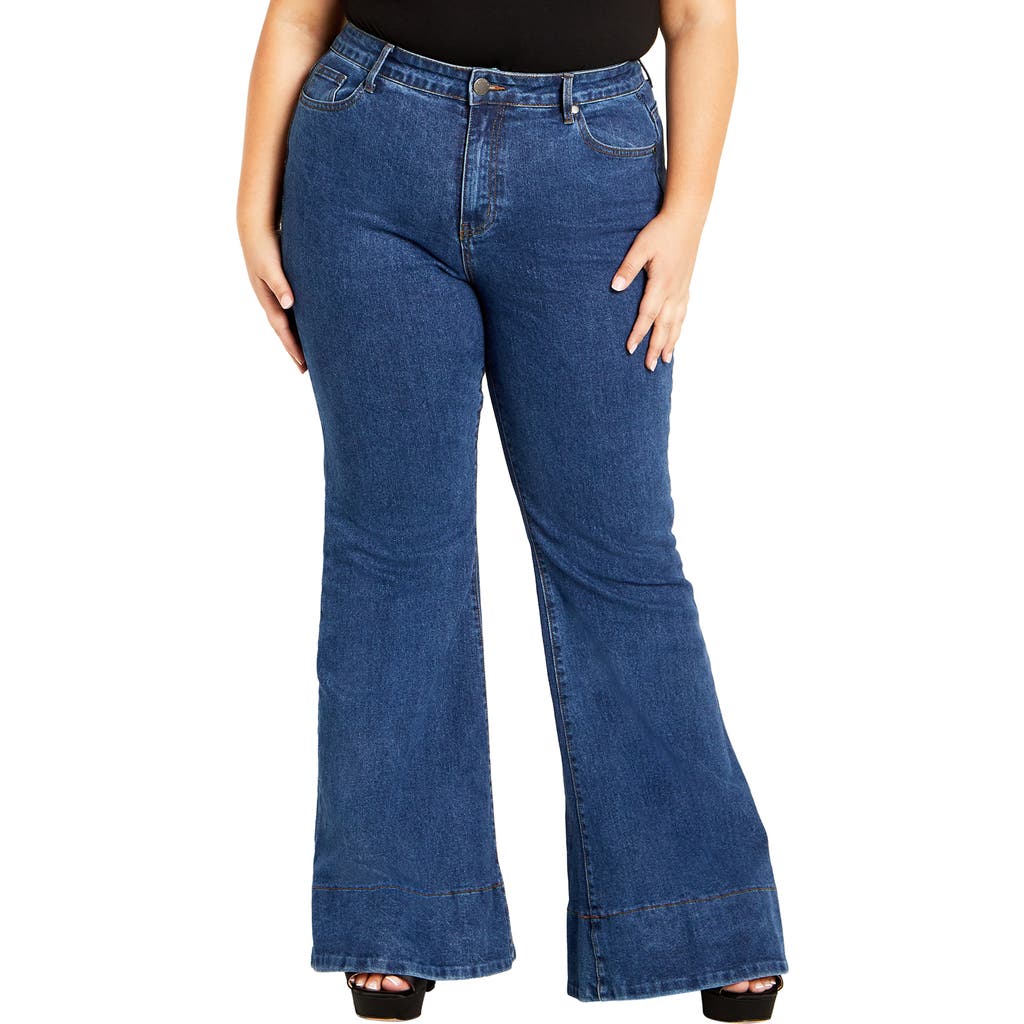City Chic Harley Veronica High Waist Flare Leg Jeans In Mid Wash