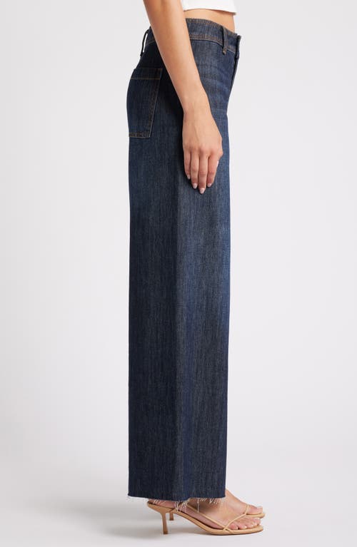 Shop Ashley Mason Raw Hem Ankle Wide Leg Jeans In Dark Denim