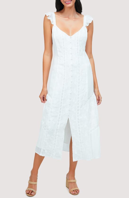 Shop Lost + Wander Sundrenched Floral Cotton Embroidery Midi Dress In White