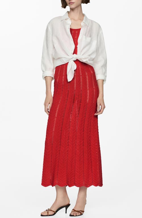 Mango Tie Strap Openwork Knit Dress In Coral Red