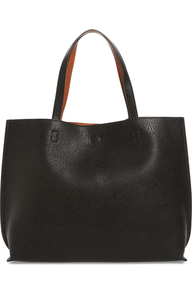 Street Level Reversible Faux Leather Tote & Wristlet, Main, color, 