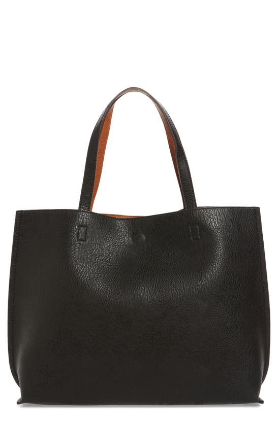 STREET LEVEL REVERSIBLE FAUX LEATHER TOTE & WRISTLET