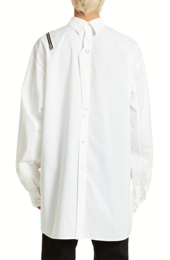 Reversed Zip Detail Oversize Button-up Shirt Jacket In White