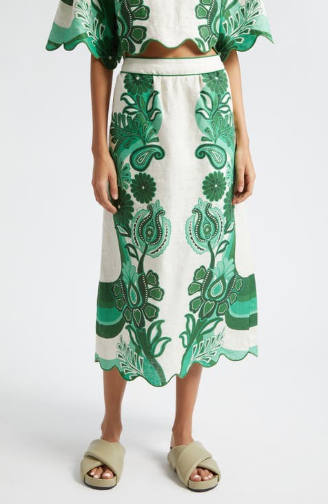 Festival Floral Linen Midi Skirt