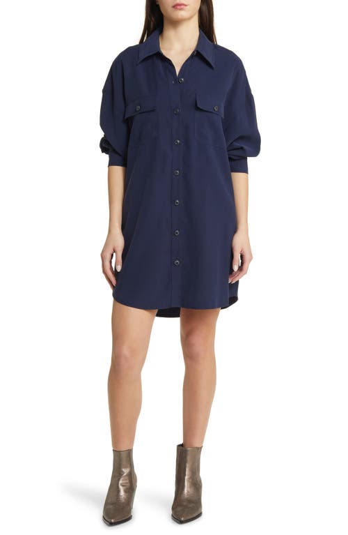 WAYF Huxley Long Sleeve Shirtdress Navy at Nordstrom,