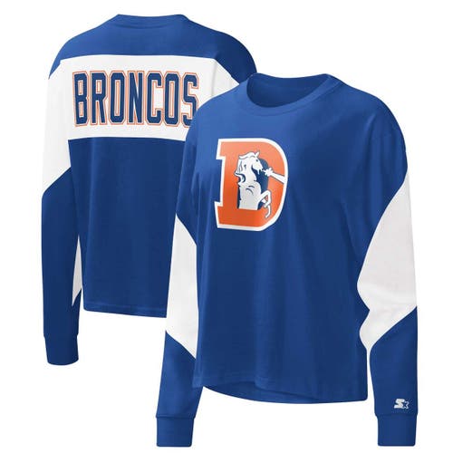Women's Starter Royal Denver Broncos Insight Crop Tri-Blend Long Sleeve T-Shirt