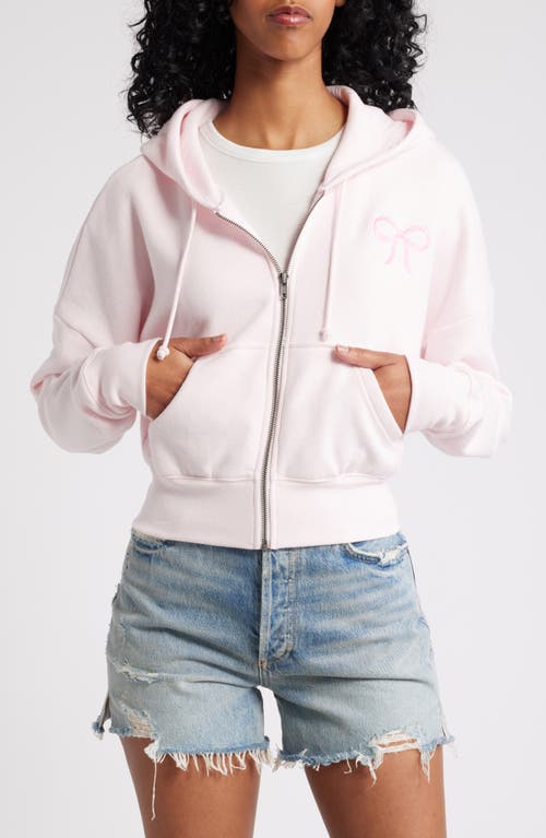 Shop Vinyl Icons Embroidered Bow Fleece Zip Hoodie In Pink